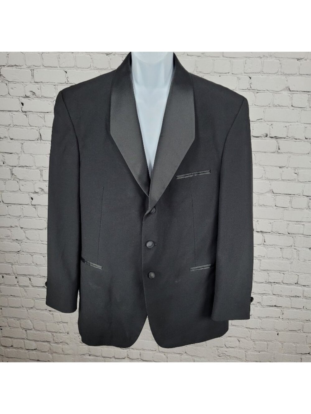Fumagalli's Black 100% Wool Satin Shawl Lapel 3 Button Tuxedo Suit Jacket 44R